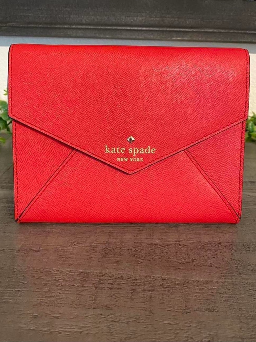kate spade Red Envelope Wallet Clutch with Gold Logo